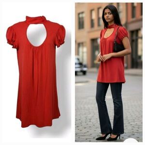 Vintage 90s Y2K Arden B Puff Sleeve Cut Out 100% Silk Choker Tie Tunic Dress